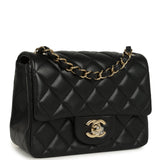 Chanel Mini Classic Square Flap Bag Black Lambskin Light Gold Hardware