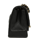 Chanel Mini Classic Square Flap Bag Black Lambskin Light Gold Hardware