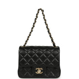 Chanel Mini Classic Square Flap Bag Black Lambskin Light Gold Hardware