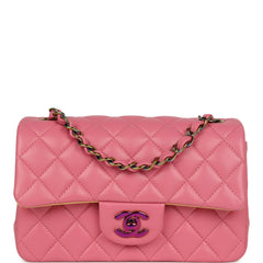 Chanel Mini Classic Rectangular Flap Bag Pink and Yellow Lambskin Iridescent Hardware