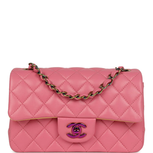 Chanel Mini Classic Rectangular Flap Bag Pink and Yellow Lambskin Iridescent Hardware