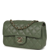 Chanel Mini Rectangular Flap Bag Dark Green Lambskin Light Gold Hardware