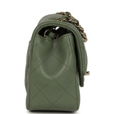 Chanel Mini Rectangular Flap Bag Dark Green Lambskin Light Gold Hardware