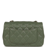 Chanel Mini Rectangular Flap Bag Dark Green Lambskin Light Gold Hardware