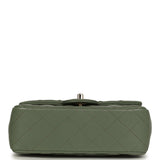 Chanel Mini Rectangular Flap Bag Dark Green Lambskin Light Gold Hardware