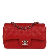 Pre-owned Chanel Mini Rectangular Flap Red Caviar Silver Hardware