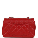 Pre-owned Chanel Mini Rectangular Flap Red Caviar Silver Hardware