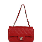 Pre-owned Chanel Mini Rectangular Flap Red Caviar Silver Hardware
