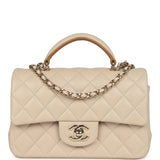 Pre-owned Chanel Mini Classic Rectangular Top Handle Flap Ecru Lambskin Light Gold Hardware - Thumbnail View 1