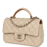 Pre-owned Chanel Mini Classic Rectangular Top Handle Flap Ecru Lambskin Light Gold Hardware - Thumbnail View 5
