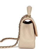 Pre-owned Chanel Mini Classic Rectangular Top Handle Flap Ecru Lambskin Light Gold Hardware - Thumbnail View 3