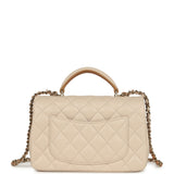 Pre-owned Chanel Mini Classic Rectangular Top Handle Flap Ecru Lambskin Light Gold Hardware - Thumbnail View 4