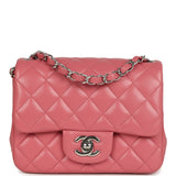 Chanel Mini Classic Square Flap Bag Pink Lambskin Silver Hardware