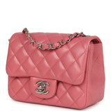 Chanel Mini Classic Square Flap Bag Pink Lambskin Silver Hardware