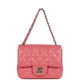 Chanel Mini Classic Square Flap Bag Pink Lambskin Silver Hardware