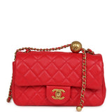 Pre-owned Chanel Mini Pearl Crush Rectangular Flap Bag Red Lambskin Brushed Gold Hardware