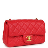 Pre-owned Chanel Mini Pearl Crush Rectangular Flap Bag Red Lambskin Brushed Gold Hardware