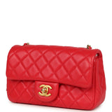 Pre-owned Chanel Mini Pearl Crush Rectangular Flap Bag Red Lambskin Brushed Gold Hardware