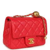 Pre-owned Chanel Mini Pearl Crush Square Flap Bag Red Lambskin Brushed Gold Hardware - Thumbnail View 2