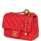 Pre-owned Chanel Mini Pearl Crush Square Flap Bag Red Lambskin Brushed Gold Hardware - Thumbnail View 5