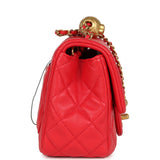Pre-owned Chanel Mini Pearl Crush Square Flap Bag Red Lambskin Brushed Gold Hardware - Thumbnail View 3