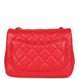 Pre-owned Chanel Mini Pearl Crush Square Flap Bag Red Lambskin Brushed Gold Hardware - Thumbnail View 4