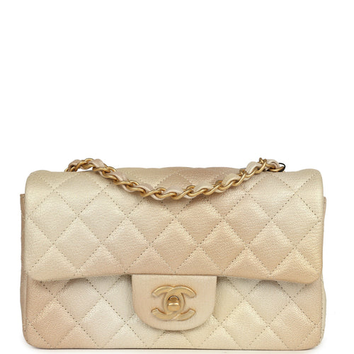 Chanel Mini Rectangular Flap Bag Gold Ombre Chevre Calfskin Antique Gold Hardware