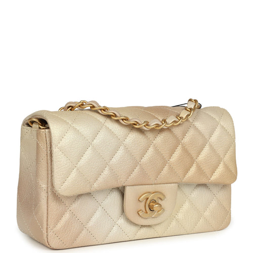 Chanel Mini Rectangular Flap Bag Gold Ombre Chevre Calfskin Antique Gold Hardware