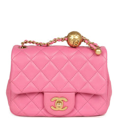 Chanel Mini Pearl Crush Square Flap Bag Pink Lambskin Brushed Gold Hardware