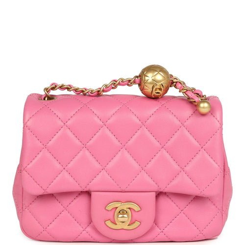 Chanel Mini Pearl Crush Square Flap Bag Pink Lambskin Brushed Gold Hardware