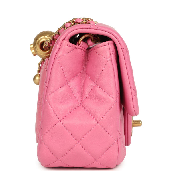 Chanel Mini Pearl Crush Square Flap Bag Pink Lambskin Brushed Gold Har