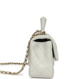 Chanel Mini Rectangular Flap Bag with Top Handle Light Grey Lambskin Light Gold Hardware