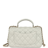 Chanel Mini Rectangular Flap Bag with Top Handle Light Grey Lambskin Light Gold Hardware