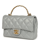 Pre-owned Chanel Mini CC Rectangular Flap Bag with Top Handle Light Grey Lambskin Gold Hardware