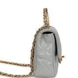 Pre-owned Chanel Mini CC Rectangular Flap Bag with Top Handle Light Grey Lambskin Gold Hardware
