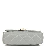 Pre-owned Chanel Mini CC Rectangular Flap Bag with Top Handle Light Grey Lambskin Gold Hardware