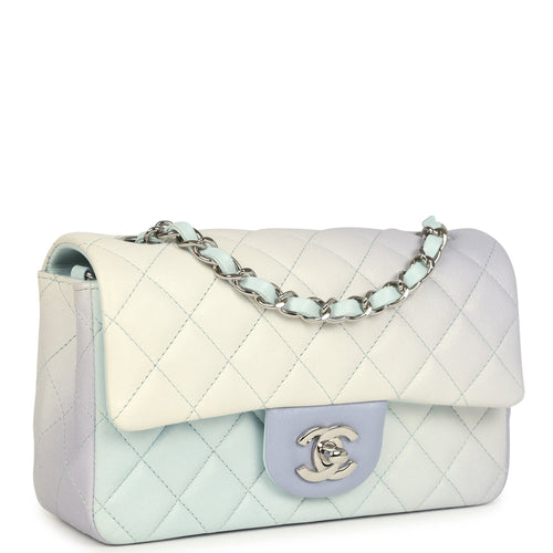 Pre-owned Chanel Mini Classic Rectangular Flap Bag Ombre Purple Iridescent Lambskin Silver Hardware