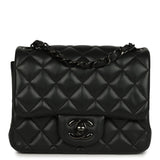 Pre-owned Chanel Mini Classic Square Flap Bag So Black Lambskin Black Hardware - Thumbnail View 1