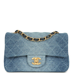 Chanel Mini Rectangular Flap Bag Blue Denim Antique Gold Hardware