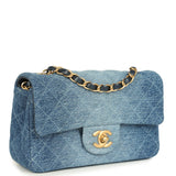 Chanel Mini Rectangular Flap Bag Blue Denim Antique Gold Hardware