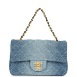 Chanel Mini Rectangular Flap Bag Blue Denim Antique Gold Hardware