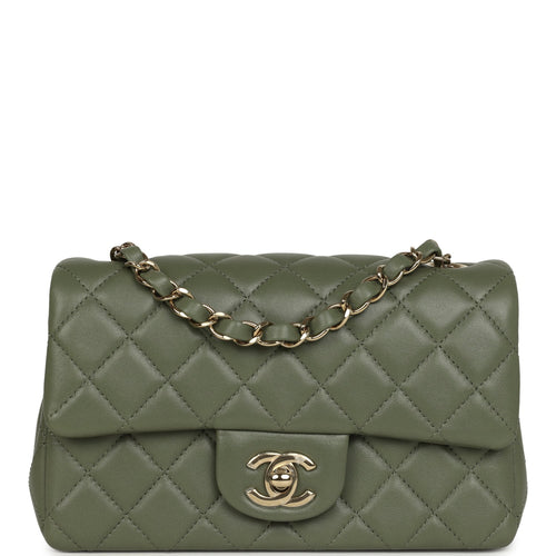 Chanel Mini Rectangular Flap Bag Khaki Lambskin Light Gold Hardware