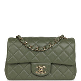 Chanel Mini Rectangular Flap Bag Khaki Lambskin Light Gold Hardware - Thumbnail View 1