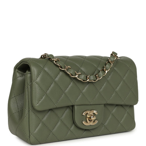 Chanel Mini Rectangular Flap Bag Khaki Lambskin Light Gold Hardware