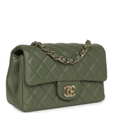 Chanel Mini Rectangular Flap Bag Khaki Lambskin Light Gold Hardware - Thumbnail View 2