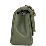 Chanel Mini Rectangular Flap Bag Khaki Lambskin Light Gold Hardware - Thumbnail View 3