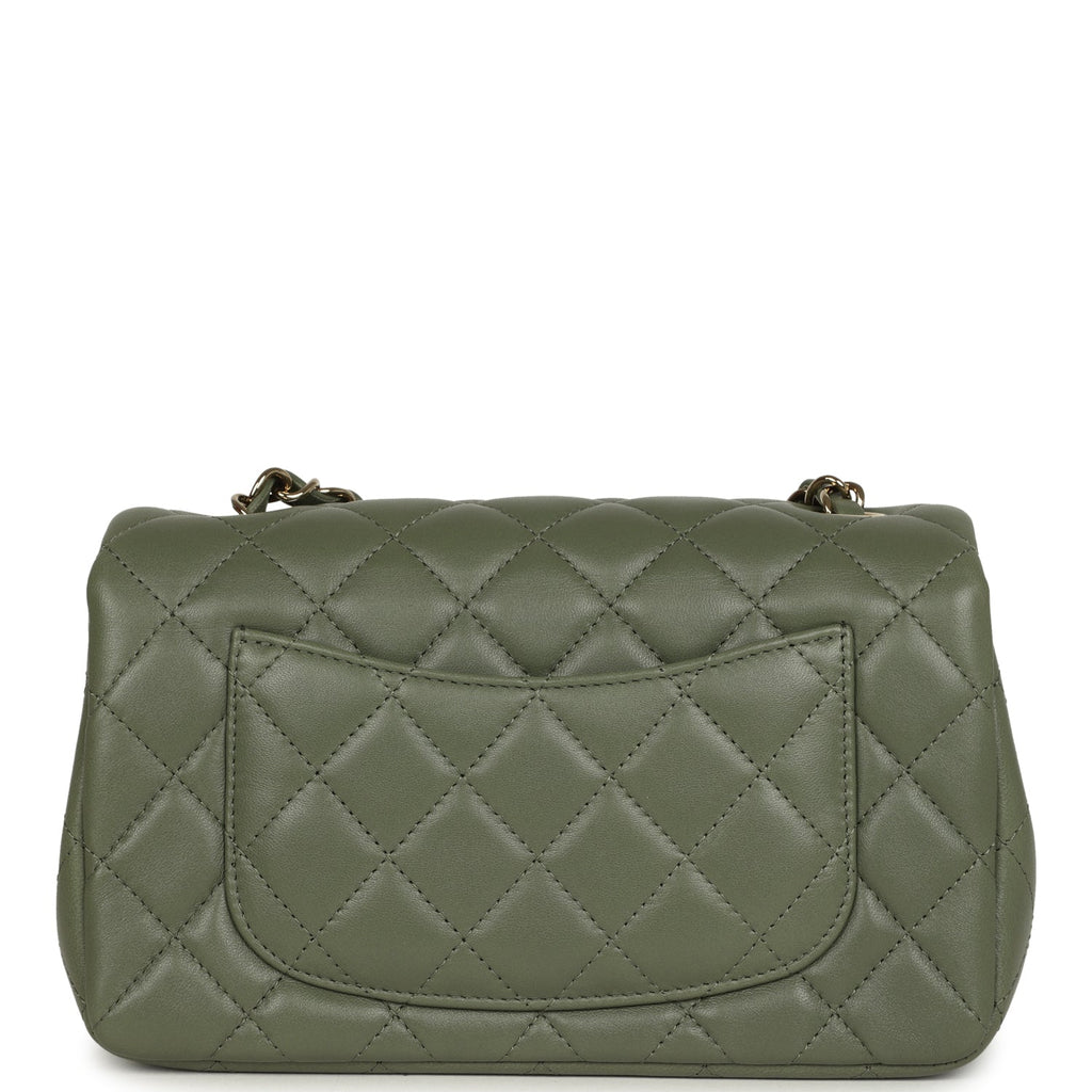 Chanel Mini Rectangular Flap Bag Khaki Lambskin Light Gold Hardware
