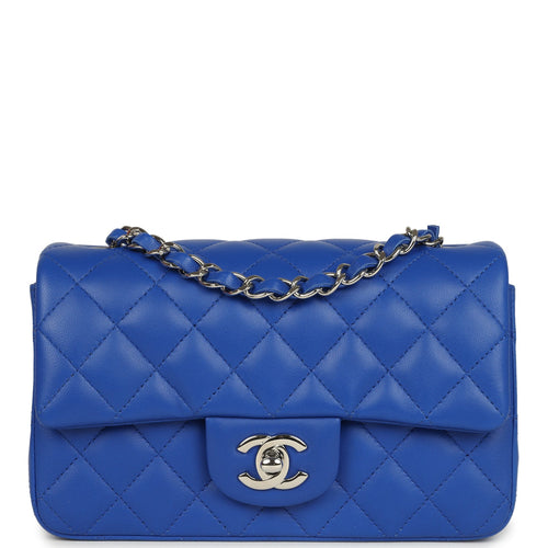 Chanel Mini Rectangular Flap Bag Cobalt Blue Lambskin Silver Hardware