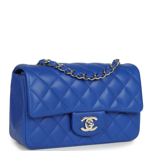 Chanel Mini Rectangular Flap Bag Cobalt Blue Lambskin Silver Hardware