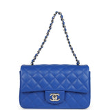 Chanel Mini Rectangular Flap Bag Cobalt Blue Lambskin Silver Hardware